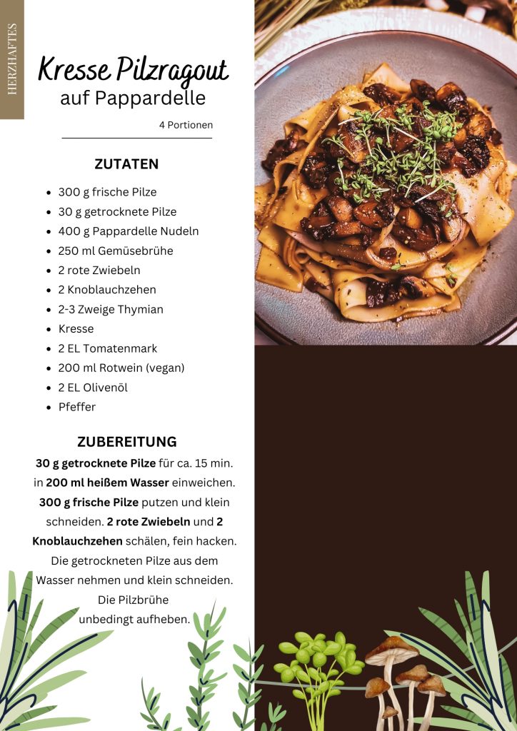 Rezeptseite veganes Kresse-Pilz-Ragout